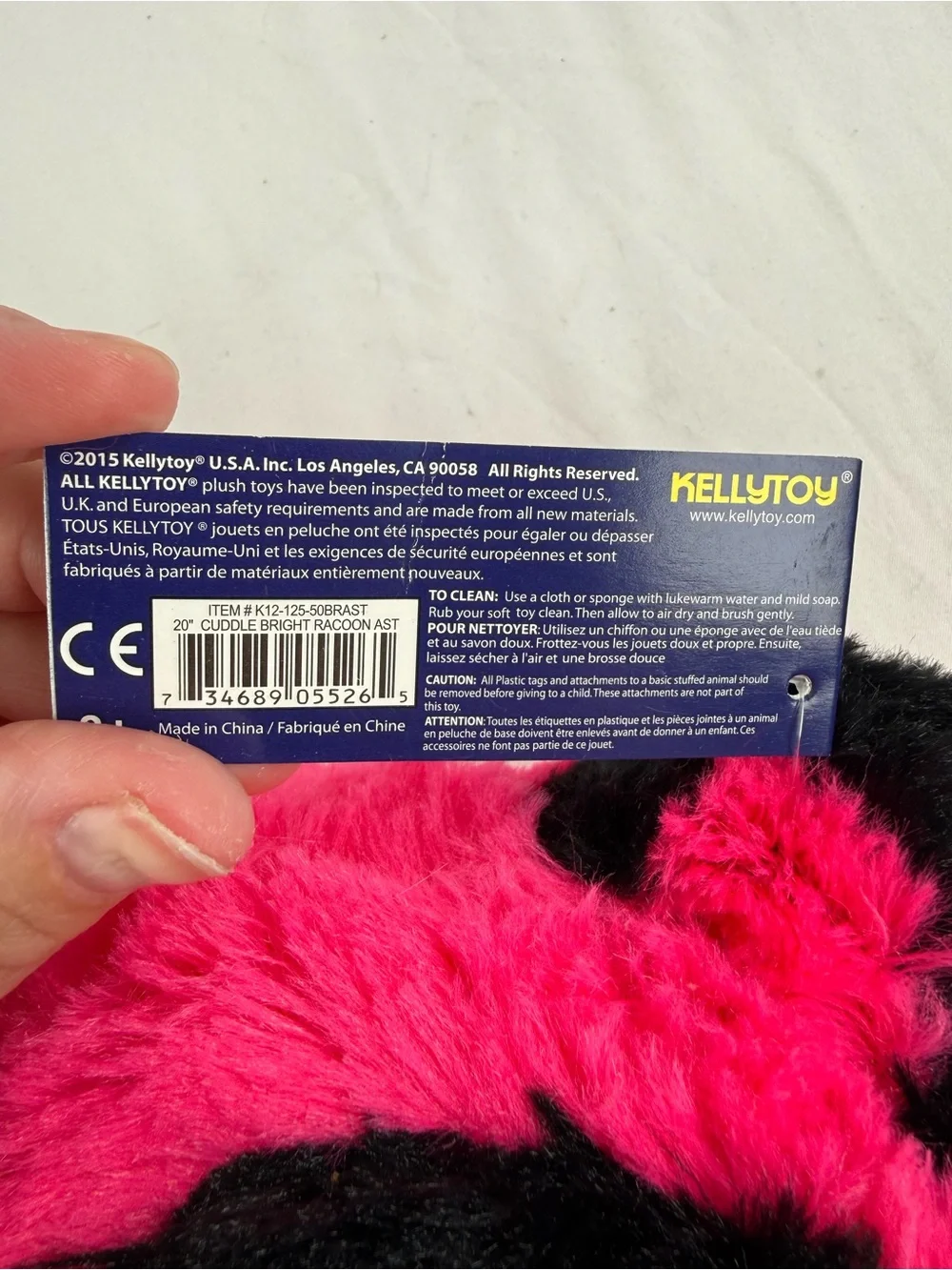 Kellytoy Hot Pink and Black Panda Plush with Purple Snout